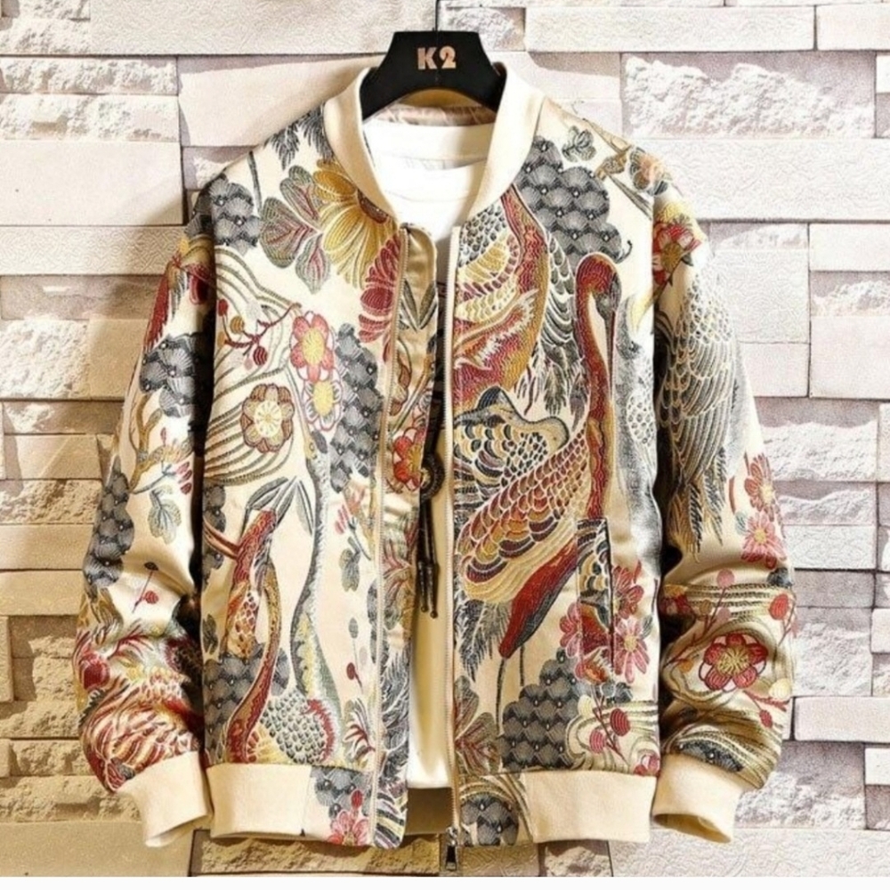 Japanese Mens Embroidered Bomber Jacket